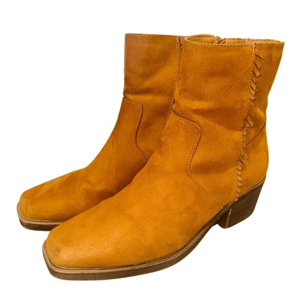 SO Camel Faux Suede Fringe Ankle Western Boots Wedge Heel 8.5 Boho Cowgirl - Picture 2 of 14